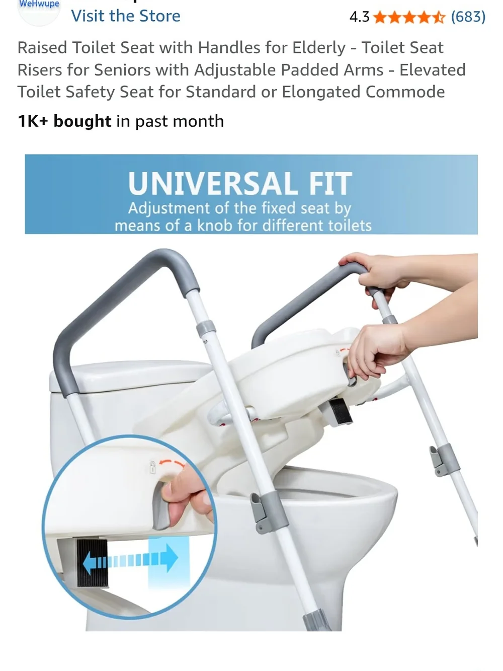 e Raised Toilet Seat with Gray Handles - Elevated Comfort for Seniors